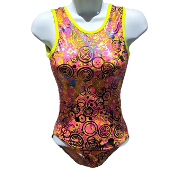 GymGear Mystique Circle / Star Print Gymnastics Leotard - Teen XS - Picture 1 of 6